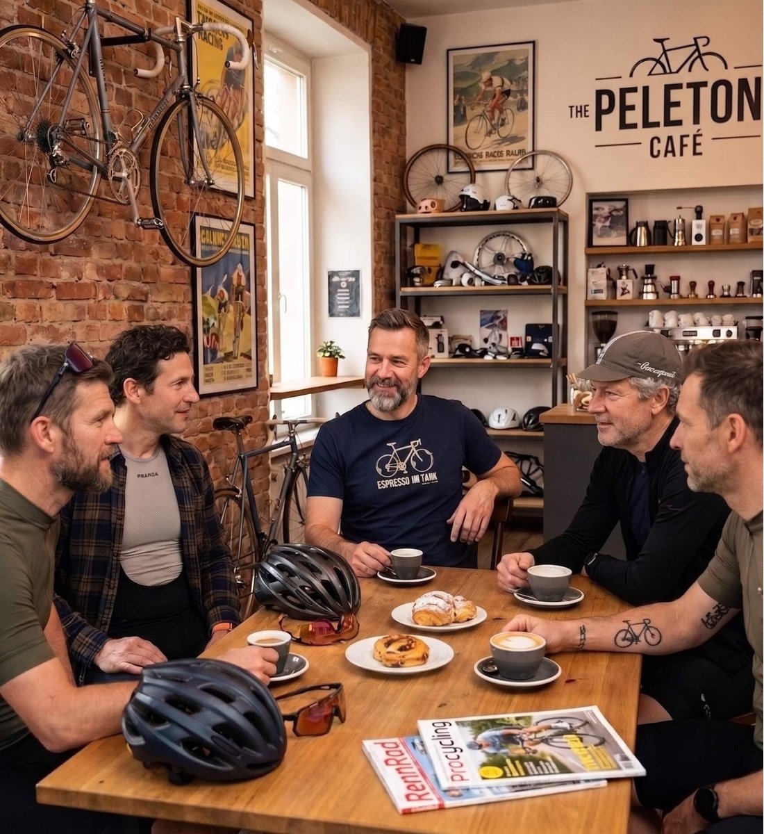 Geschenk Rennrad & Kaffee T-Shirt – Modelbild (100% Bio-Baumwolle) von Rad&Rucksack