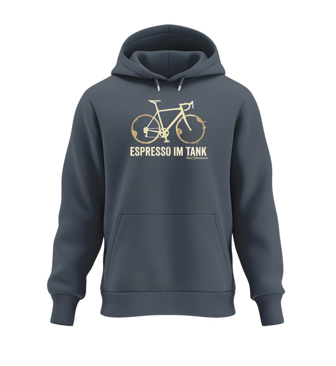 Rennrad & Kaffee | Unisex Organic Hoodie in India Ink Grey von Rad&Rucksack