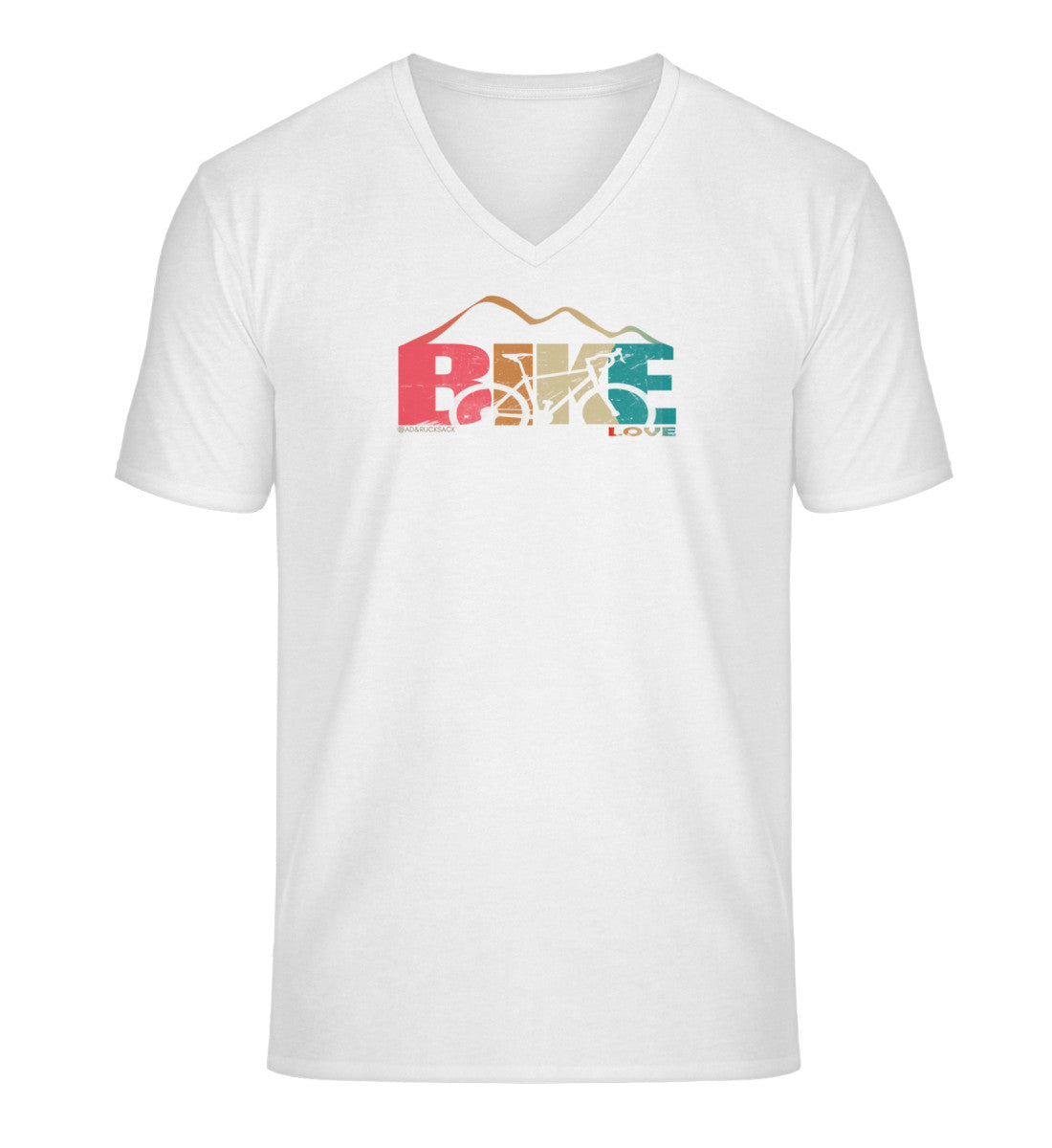 Rennrad Love Bio V-Neck T-Shirt Herren in Weiß (White) – Produktbild (100% Bio-Baumwolle) von Rad&Rucksack