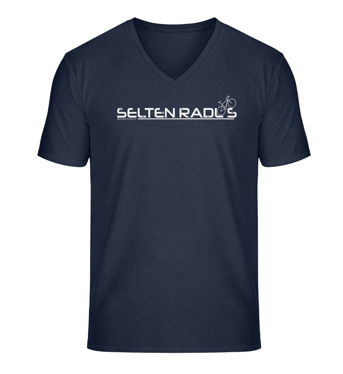 Outdoor V-Neck T-Shirt Selten-Radlos Herren in Dunkelblau (French Navy) – Produktbild (100% Bio-Baumwolle) von Rad&Rucksack