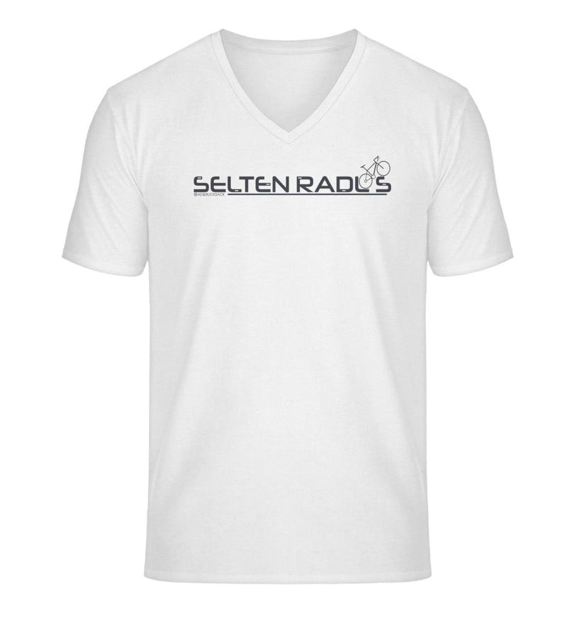 Selten-Radlos V-Neck T-Shirt Herren in Weiß (White) – Produktbild (100% Bio-Baumwolle) von Rad&Rucksack