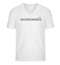 Selten-Radlos V-Neck T-Shirt Herren in Weiß (White) – Produktbild (100% Bio-Baumwolle) von Rad&Rucksack