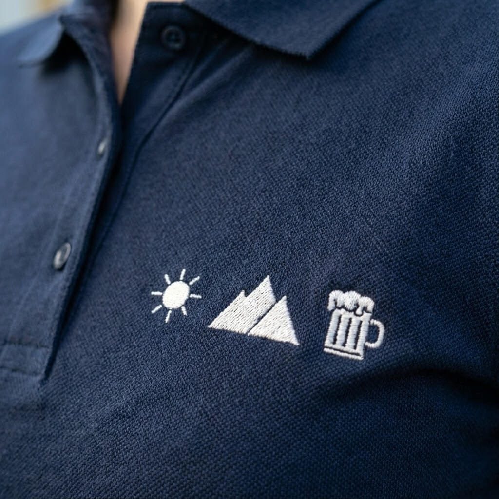 Sonne Berg Bier Stick | Damen Premium Organic Poloshirt von Rad&Rucksack - am Model präsentiert