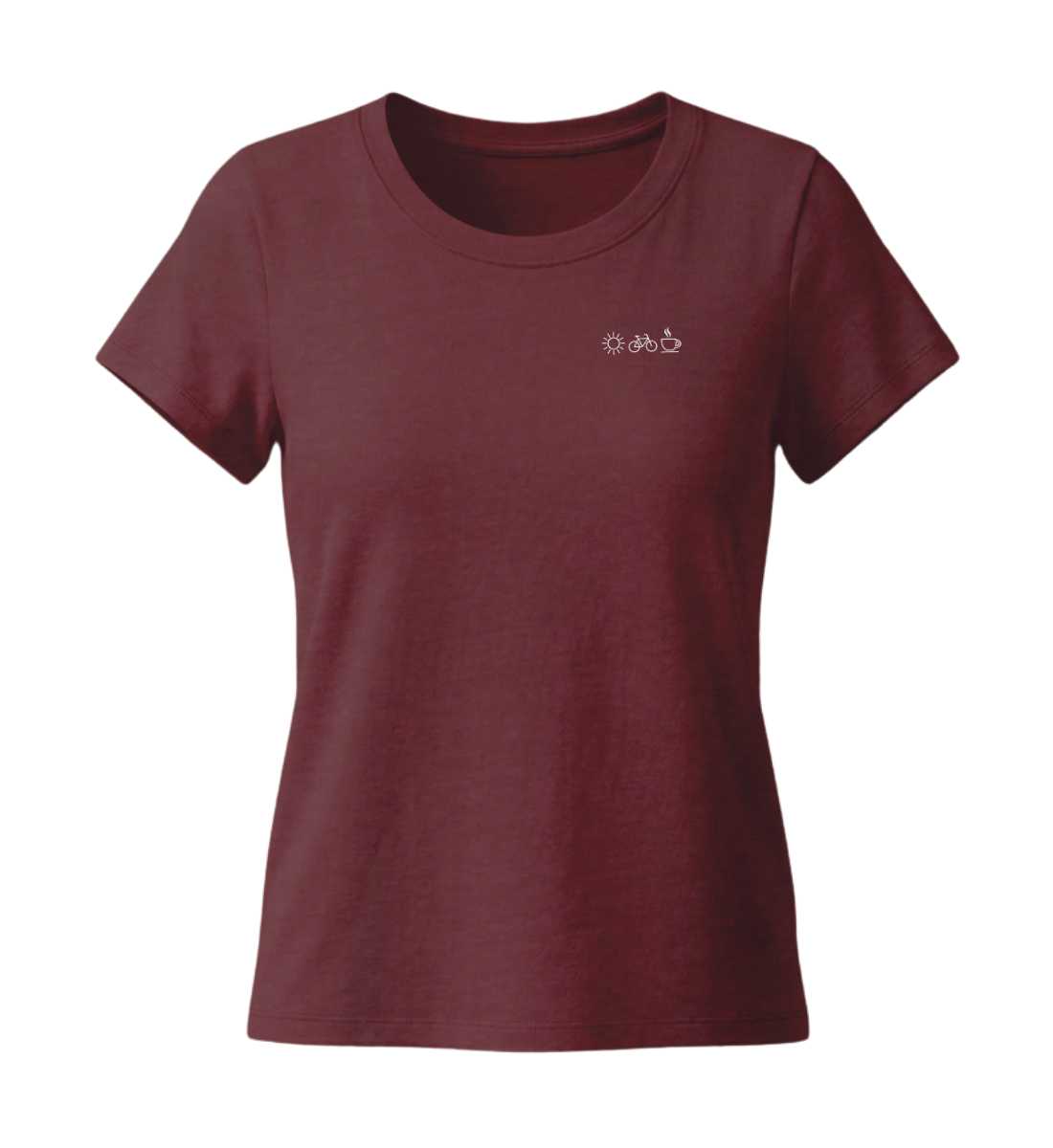 Sonne Bike Kaffee Stick | Damen Premium Organic T-Shirt (Fitted) in Burgundy von Rad&Rucksack