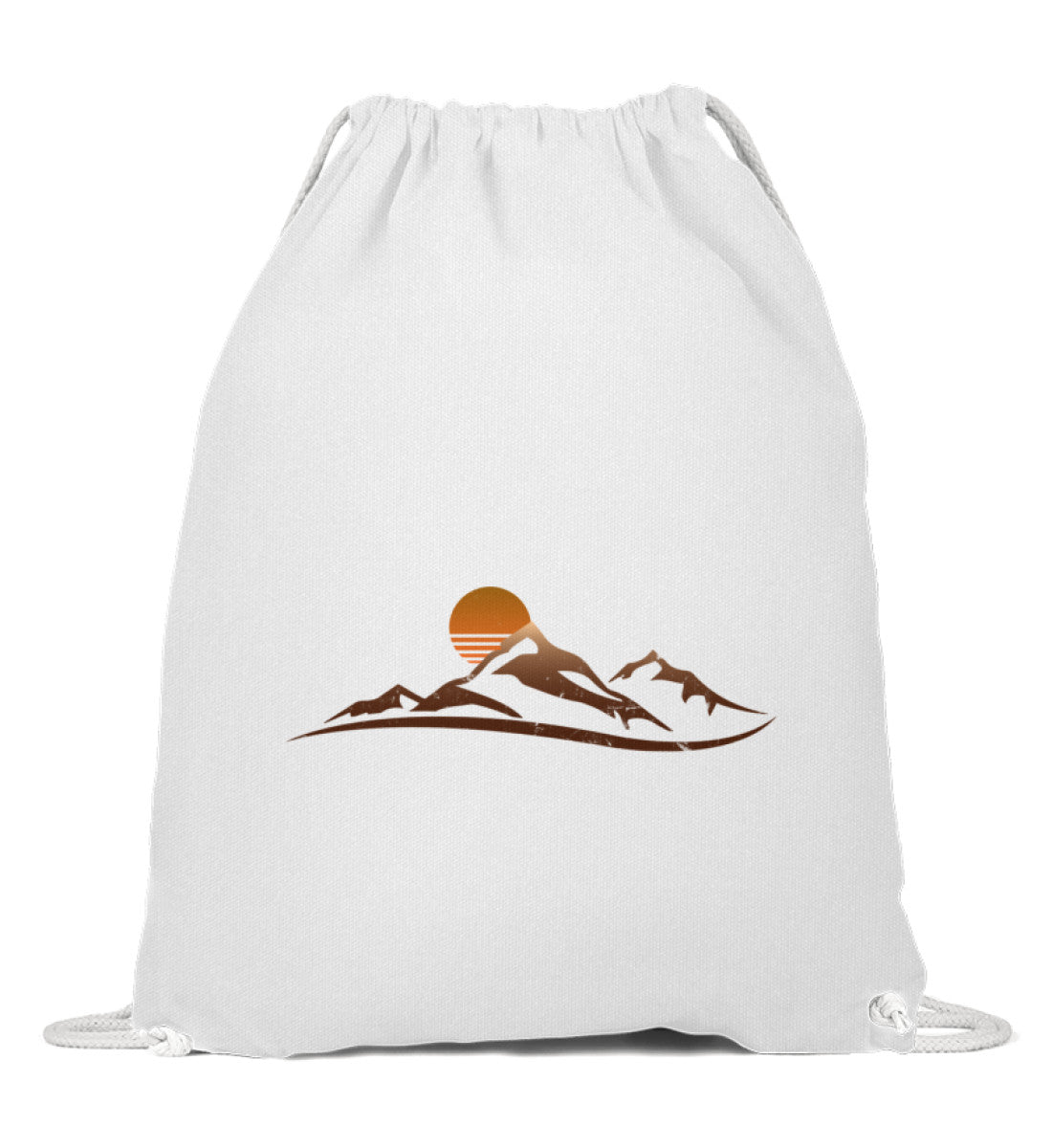 Sonnenuntergang Berg | Baumwoll Gymsac in White von Rad&Rucksack