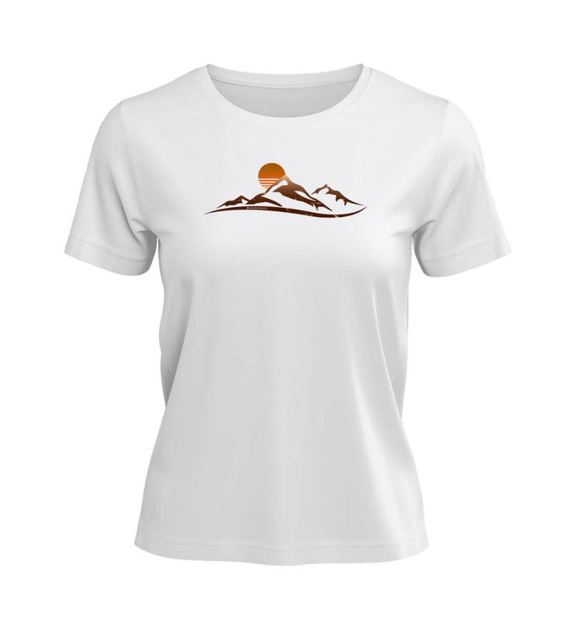 Sonnenuntergang Berg T-Shirt Damen in Weiß (White) – Produktbild (100% Bio-Baumwolle) von Rad&Rucksack