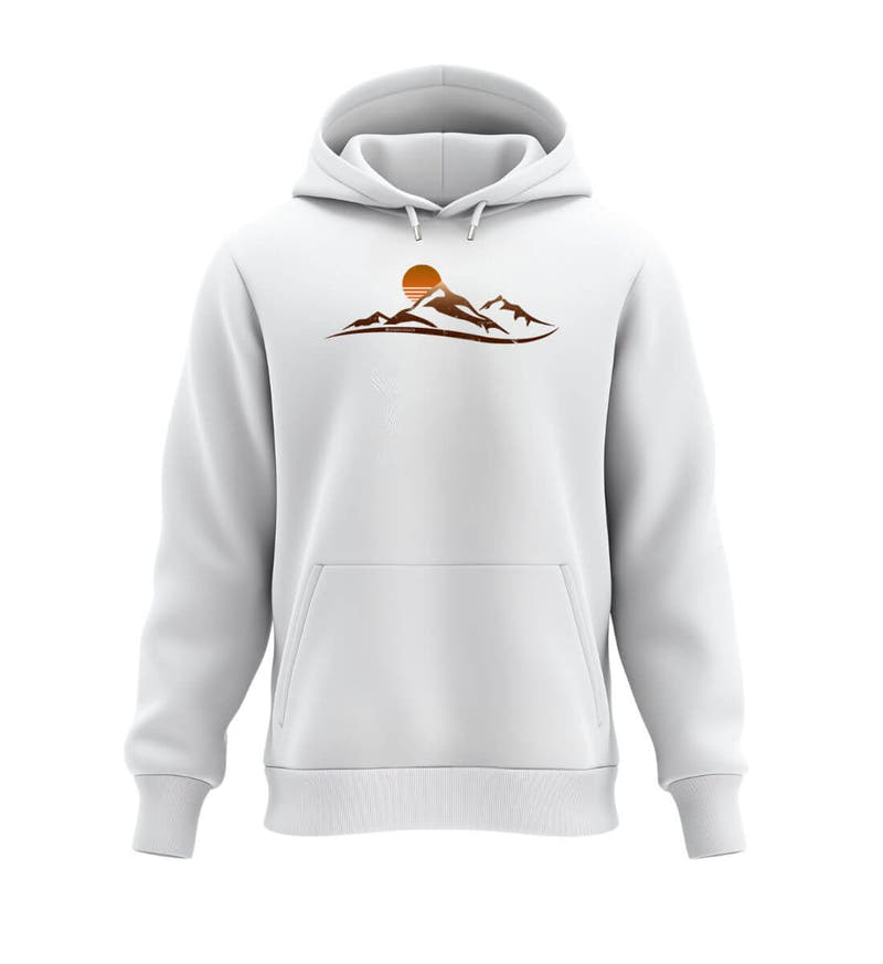 Sonnenuntergang Berg | Unisex Organic Hoodie in White von Rad&Rucksack