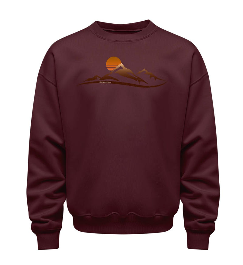 Sonnenuntergang Berg Pullover in Weinrot (Burgundy) – Produktbild (350 g/m² Bio-Baumwolle) von Rad&Rucksack
