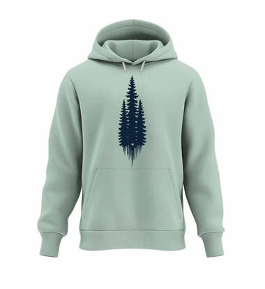 Warmer Hüttentour Hoodie Tannen in Salbeigrün (Aloe) – Produktbild (350 g/m² Bio-Baumwolle) von Rad&Rucksack
