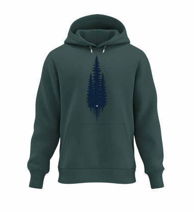 Tannen Kapuzenpullover in Tannengrün (Glazed Green) – Produktbild (350 g/m² Bio-Baumwolle) von Rad&Rucksack