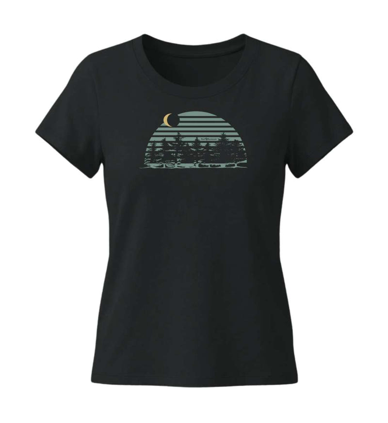Tannenwald T-Shirt Damen Tailliert in Schwarz (Black) – Produktbild (155 g/m² Bio-Baumwolle, tailliert) von Rad&Rucksack