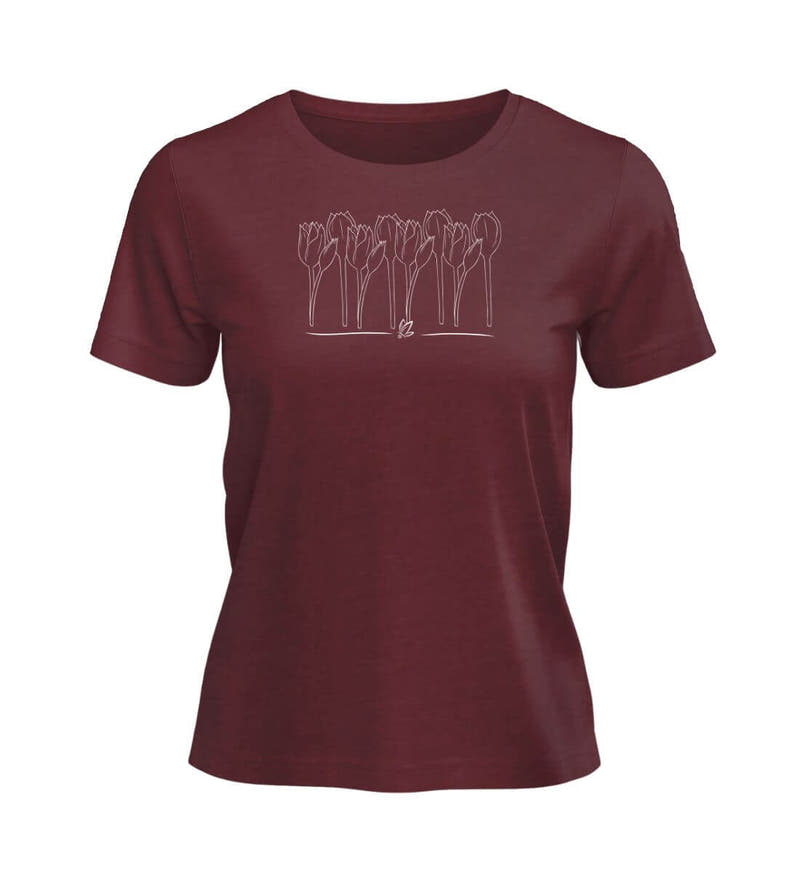 Tulpen | Damen Premium Organic T-Shirt in Burgundy von Rad&Rucksack