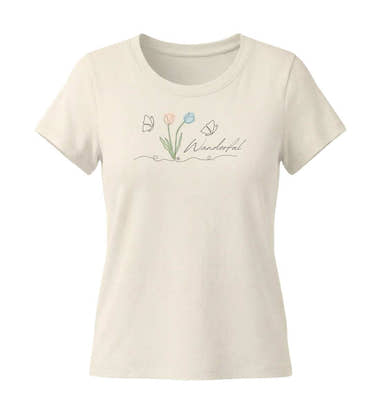 Tulpen Wanderful T-Shirt Damen Naturweiß (Natural Raw) – Produktbild (155 g/m² Bio-Baumwolle, tailliert) von Rad&Rucksack