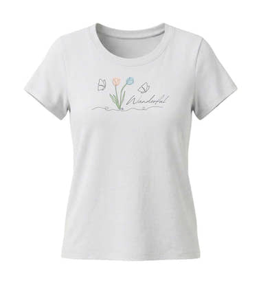 Tulpen Wanderful T-Shirt Damen Weiß (White) – Produktbild (155 g/m² Bio-Baumwolle, tailliert) von Rad&Rucksack