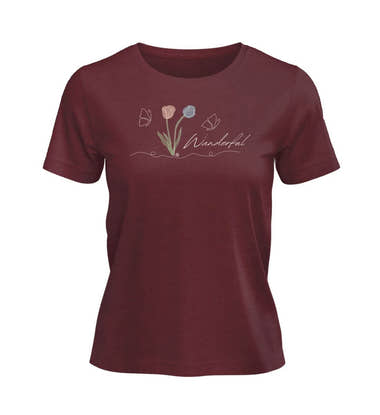 Tulpen Wanderful T-Shirt Damen Weinrot (Burgundy) – Produktbild (100% Bio-Baumwolle) von Rad&Rucksack