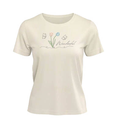 Tulpen Wanderful T-Shirt Damen in Naturweiß (Natural Raw) – Produktbild (100% Bio-Baumwolle) von Rad&Rucksack