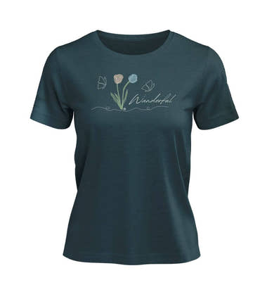 Tulpen Wanderful T-Shirt Damen Blaugrün (Stargazer) – Produktbild (100% Bio-Baumwolle) von Rad&Rucksack