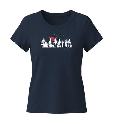 Wäldern T-Shirt Damen Tailliert in Dunkelblau (French Navy) – Produktbild (155 g/m² Bio-Baumwolle, tailliert) von Rad&Rucksack