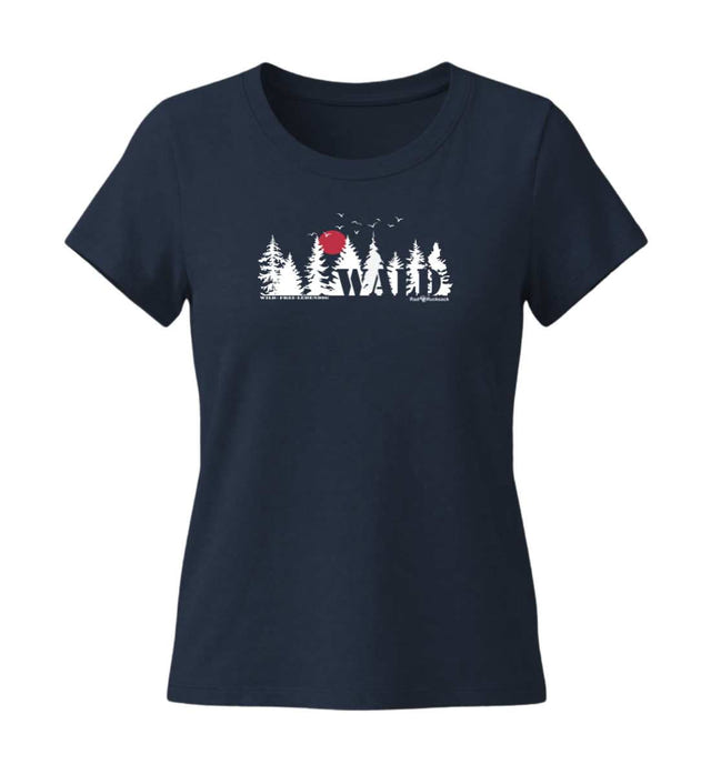Wäldern T-Shirt Damen Tailliert in Dunkelblau (French Navy) – Produktbild (155 g/m² Bio-Baumwolle, tailliert) von Rad&Rucksack