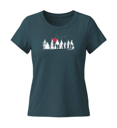 Wäldern T-Shirt Damen Blaugrün (Stargazer) – Produktbild (155 g/m² Bio-Baumwolle, tailliert) von Rad&Rucksack