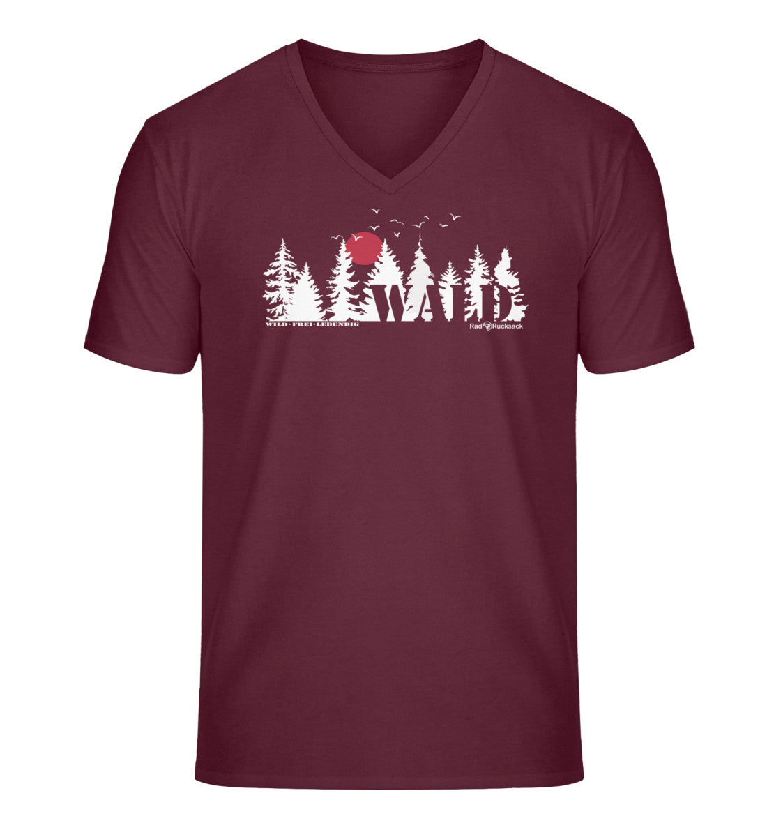 Wäldern | Herren V-Neck Premium Organic T-Shirt in Burgundy von Rad&Rucksack