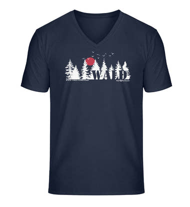 Wäldern V-Neck T-Shirt Herren in Dunkelblau (French Navy) – Produktbild (100% Bio-Baumwolle) von Rad&Rucksack