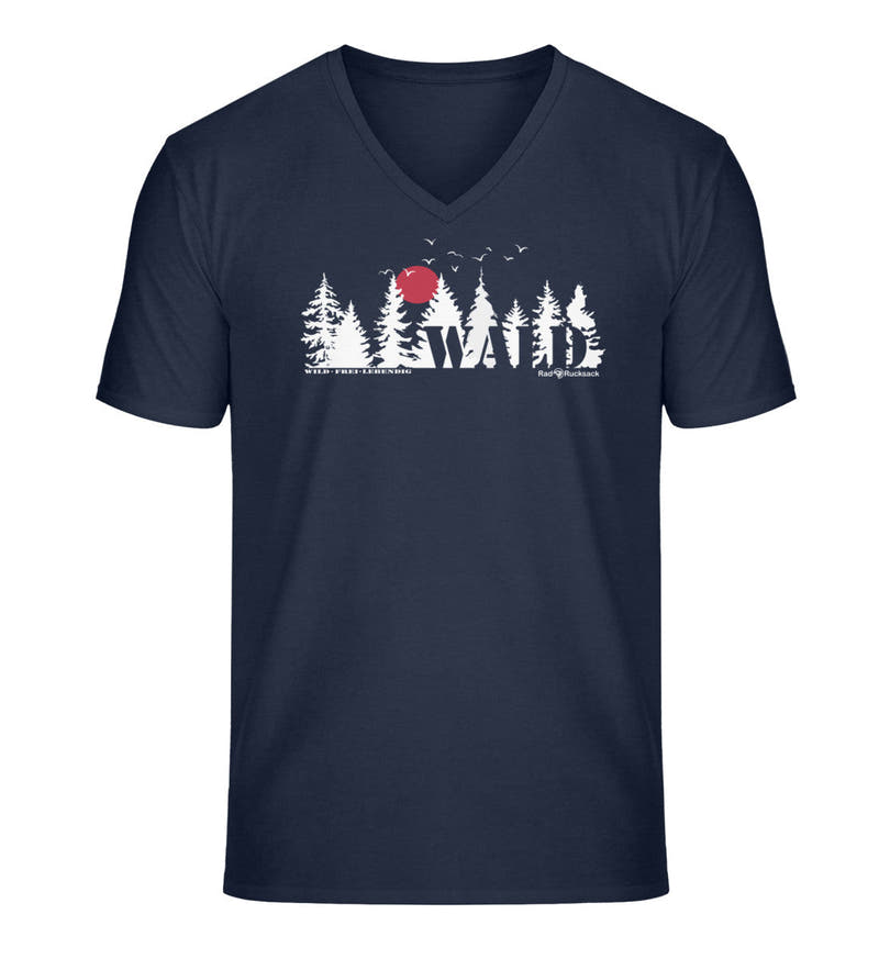 Wäldern | Herren V-Neck Premium Organic T-Shirt in French Navy von Rad&Rucksack