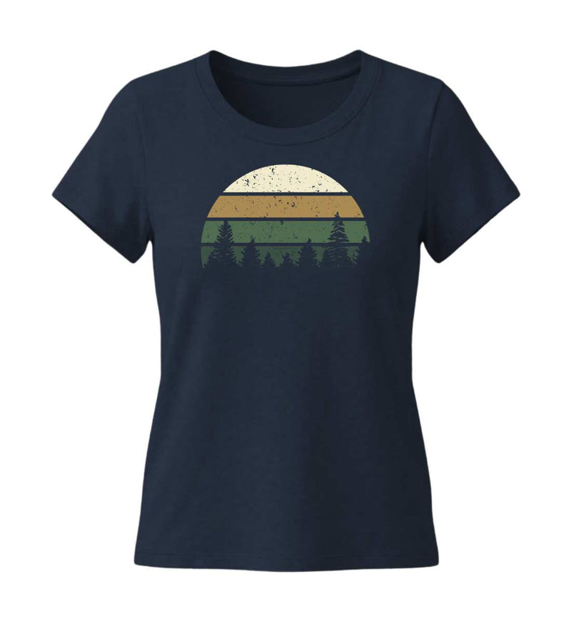 Wald T-Shirt Damen Tailliert in Dunkelblau (French Navy) – Produktbild (155 g/m² Bio-Baumwolle, tailliert) von Rad&Rucksack