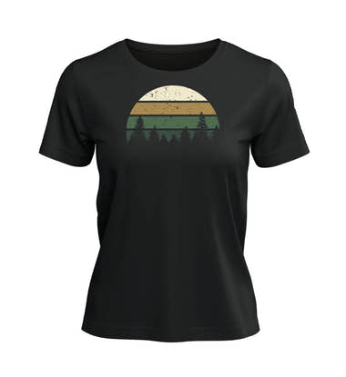 Waldbaden T-Shirt Damen in Schwarz – Produktbild (100% Bio-Baumwolle) von Rad&Rucksack