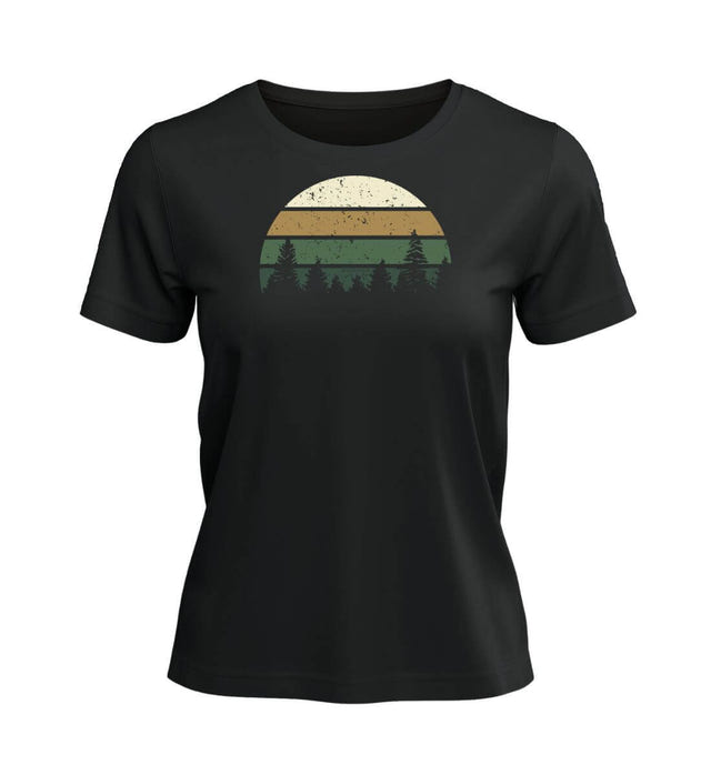 Waldbaden T-Shirt Damen in Schwarz – Produktbild (100% Bio-Baumwolle) von Rad&Rucksack
