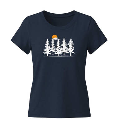 Wald Forest T-Shirt Damen Dunkelblau (French Navy) – Produktbild (155 g/m² Bio-Baumwolle, tailliert) von Rad&Rucksack