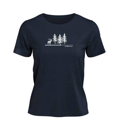 Wald Hirsch T-Shirt Damen in Dunkelblau (French Navy) – Produktbild (100% Bio-Baumwolle) von Rad&Rucksack
