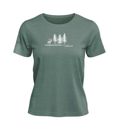 Wald Hirsch T-Shirt Damen Meeresgrün (Green Bay) – Produktbild (100% Bio-Baumwolle) von Rad&Rucksack