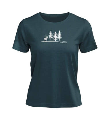 Wald Hirsch T-Shirt Damen Blaugrün (Stargazer) – Produktbild (100% Bio-Baumwolle) von Rad&Rucksack