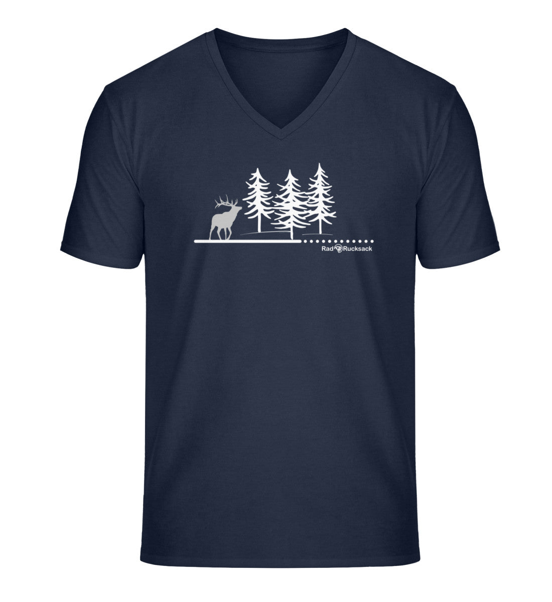 Wald Hirsch | Herren V-Neck Premium Organic T-Shirt in French Navy von Rad&Rucksack