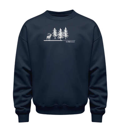 Wald Hirsch Sweatshirt in Dunkelblau (French Navy) – Produktbild (350 g/m² Bio-Baumwolle) von Rad&Rucksack