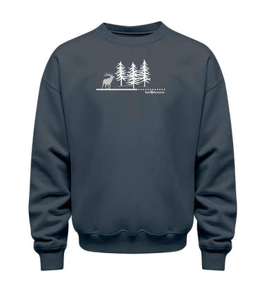 Bio Sweatshirt 350g Wald Hirsch in Blaugrau (India Ink Grey) – Produktbild (350 g/m² Bio-Baumwolle) von Rad&Rucksack