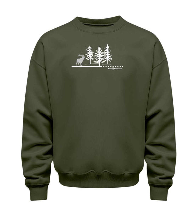 Wald Hirsch Pullover in Olivgrün (Khaki) – Produktbild (350 g/m² Bio-Baumwolle) von Rad&Rucksack