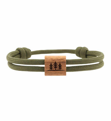 Holzarmband Natur „Wald“ in Waldgrün (Forest Green) – Produktbild (FSC-Walnussholz & Paracord) von Rad&Rucksack