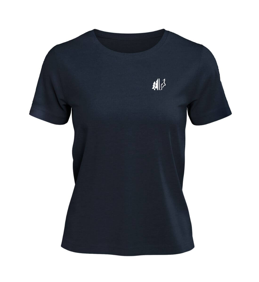 Wald Wolf T-Shirt Damen in Dunkelblau (French Navy) – Produktbild (100% Bio-Baumwolle) von Rad&Rucksack