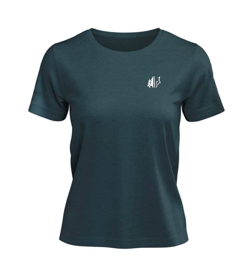 T-Shirt Wolf Damen „Wald Wolf“ in Blaugrün (Stargazer) – Produktbild (100% Bio-Baumwolle) von Rad&Rucksack
