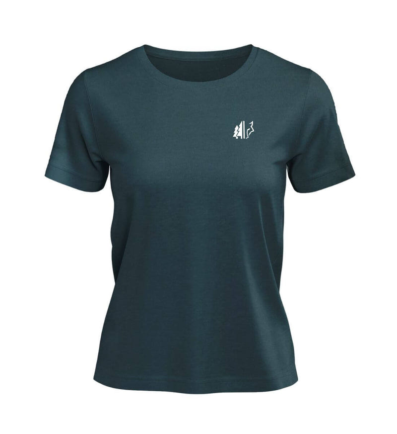 T-Shirt Wolf Damen „Wald Wolf“ in Blaugrün (Stargazer) – Produktbild (100% Bio-Baumwolle) von Rad&Rucksack