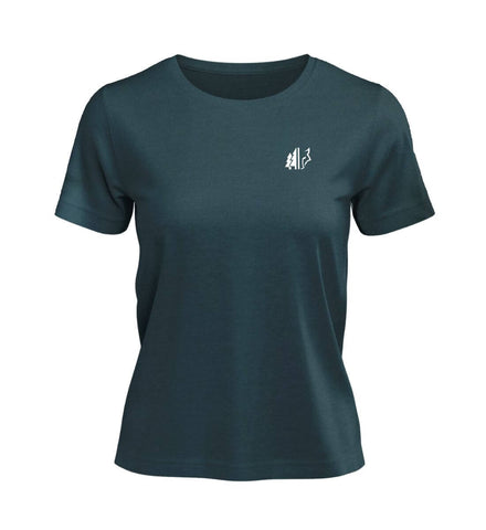 T-Shirt Wolf Damen „Wald Wolf“ in Blaugrün (Stargazer) – Produktbild (100% Bio-Baumwolle) von Rad&Rucksack