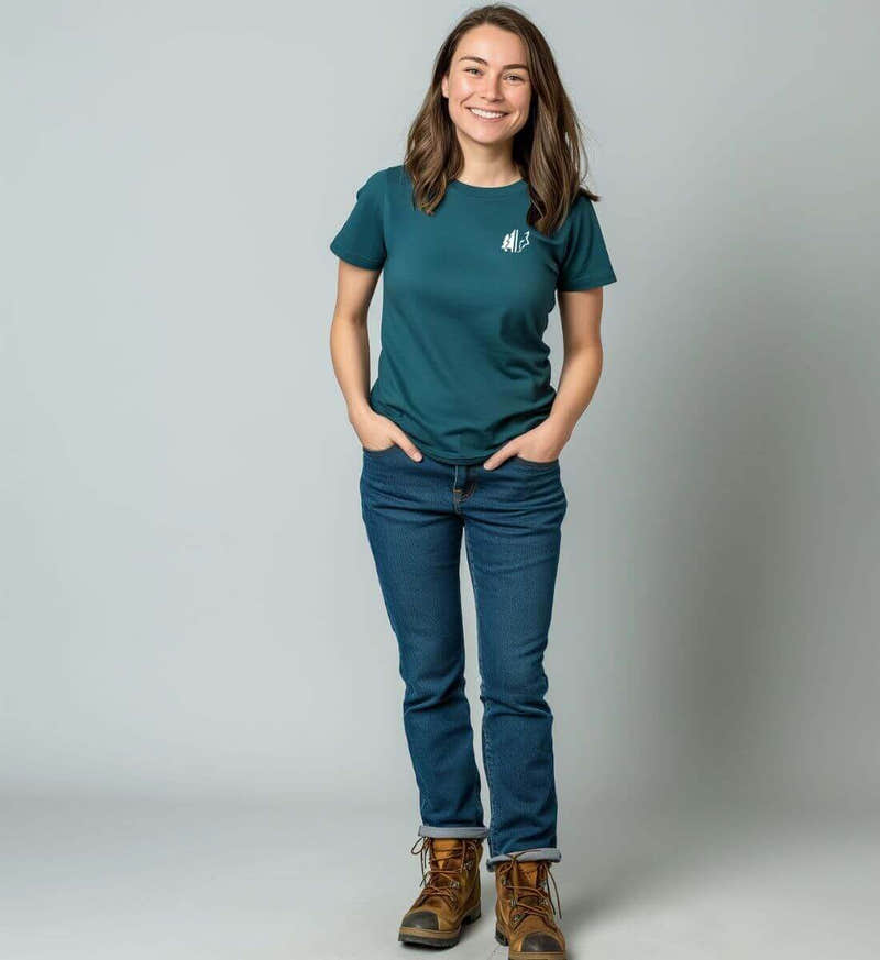 Wald Wolf Bio T-Shirt Damen – Modelbild (100% Bio-Baumwolle) von Rad&Rucksack