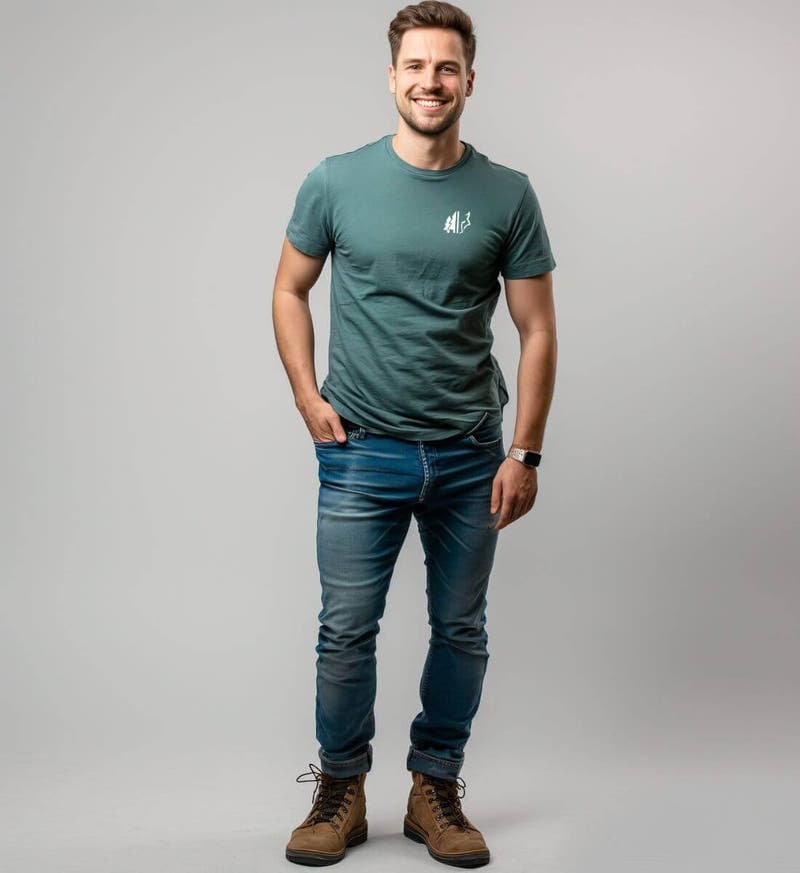 Wald Wolf | Herren Premium Organic T-Shirt (Stick) von Rad&Rucksack - am Model präsentiert