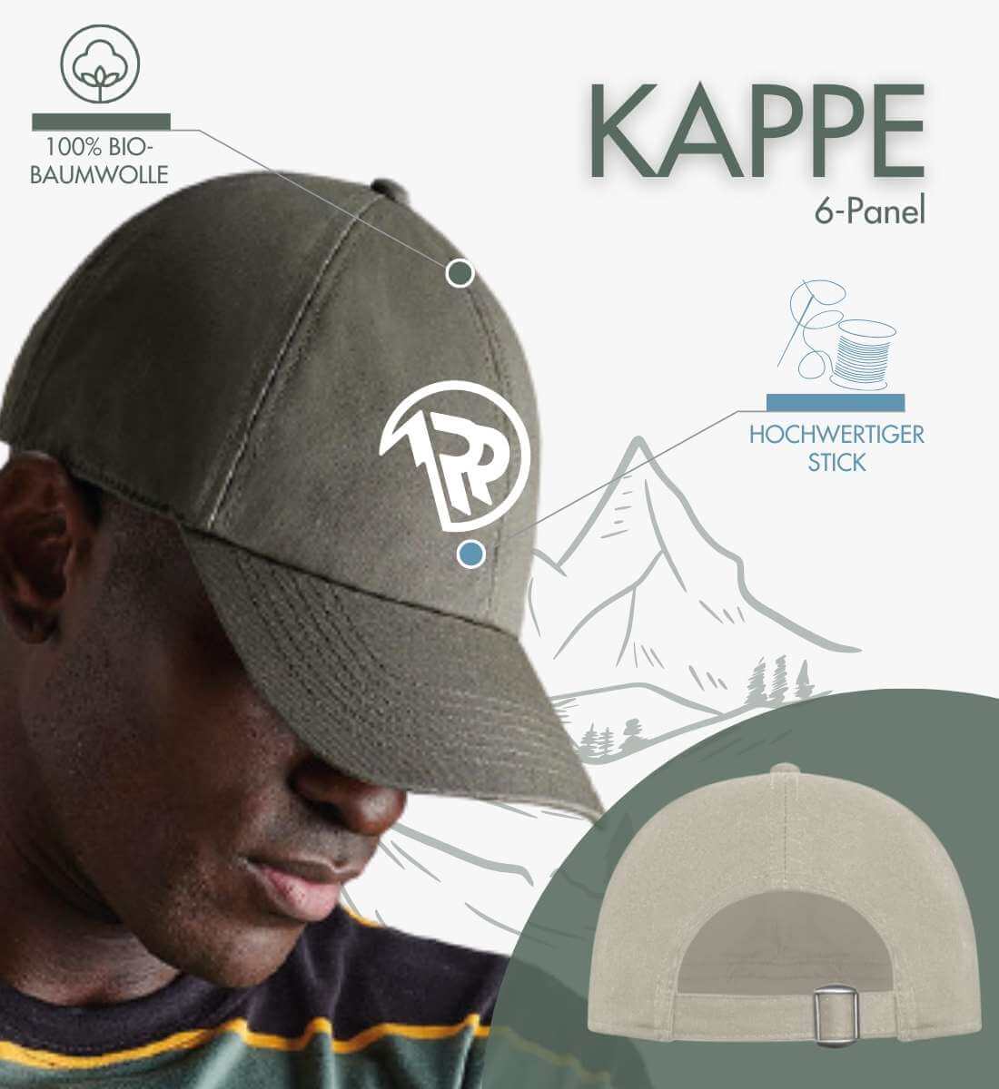Wald Wolf Stick | Organic Herren Cap mit Stick von Rad&Rucksack - am Model präsentiert