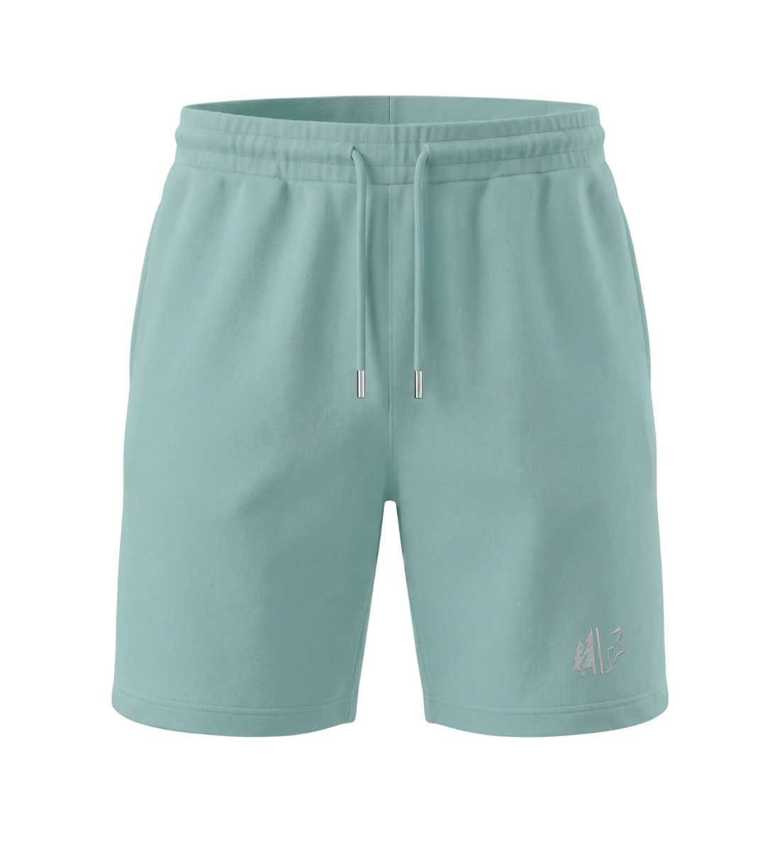 Wald Wolf Shorts Petrolgrün (Teal Monstera) – Produktbild (Weiche Bio-Baumwolle mit Kordelzug) von Rad&Rucksack