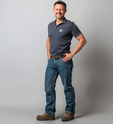 Wald Wolf Stick Poloshirt Bestickt – Modelbild (240 g/m² Bio-Piqué mit Stick) von Rad&Rucksack