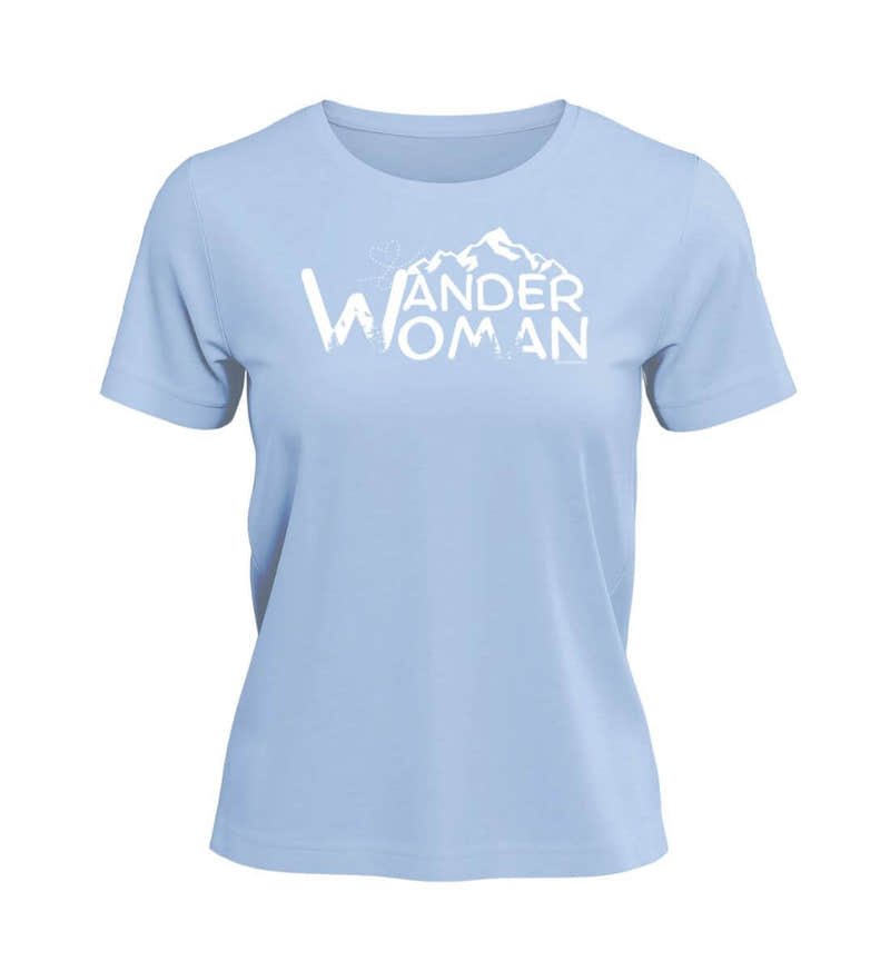 Wander Oberteil Damen „Wander Woman“ in Mittelblau (Blue Soul) – Produktbild (100% Bio-Baumwolle) von Rad&Rucksack