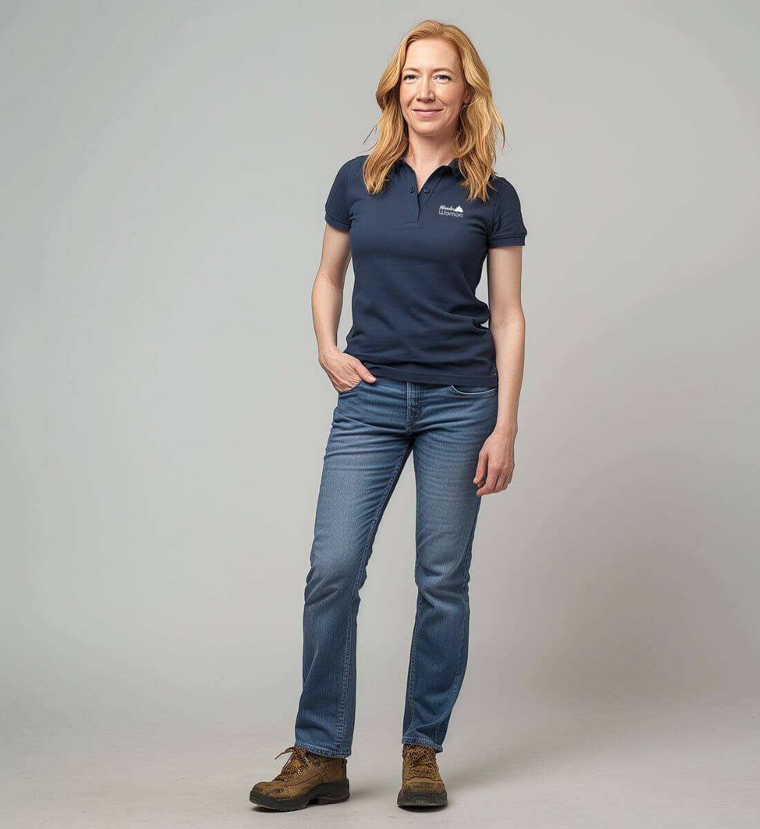 Wander Woman Stick | Damen Premium Organic Poloshirt von Rad&Rucksack - am Model präsentiert